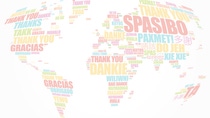 Thank You in many languages World Map in Typography word cloud, multilingual for education or thanksgiving day